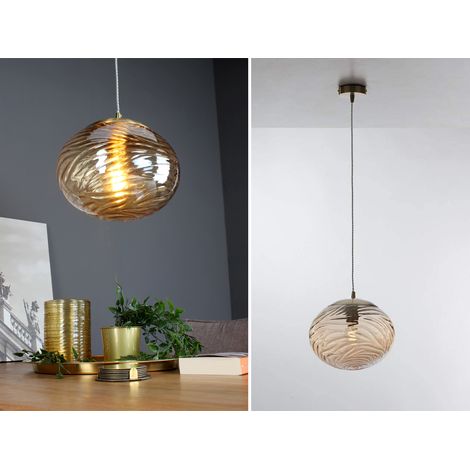 LED Pendelleuchte Wellenmuster Rauchglas Kugel Champagner, Ø 30cm (1/5)