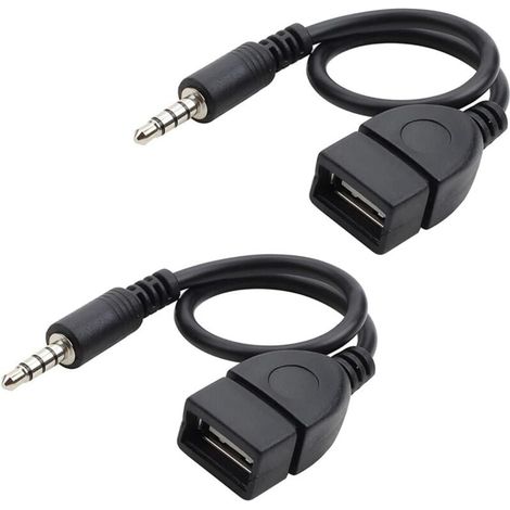2 Pièces Câble De Charge USB Jack, Cordon Adaptateur pour Port Auxiliaire De Voiture, Câble Adaptateur Audio Aux Mâle 3.5mm vers USB 2.0 Femelle, pour Lecteur CD, Téléphone Portable, Mp3 (1/4)