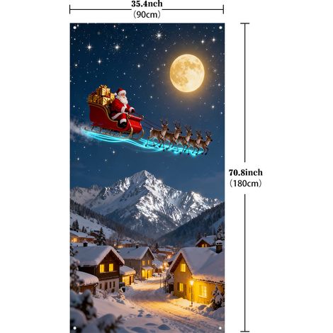 Décorations de Noël 2025 : accessoires, toile de fond, décoration de cour extérieure, rideau/suspension de porte - 90 x 180 cm - Lot de 8