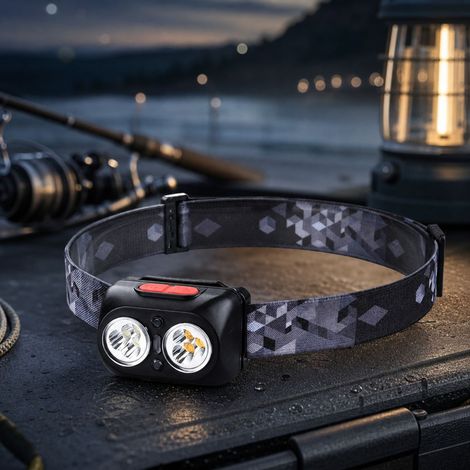 Wiederaufladbare LED-Stirnlampe, 300 Lumen, Infrarotsensor, 3 Leuchtmodi, wasserdicht, 1200-mAh-Akku, ideal zum Angeln und Campen (1/4)