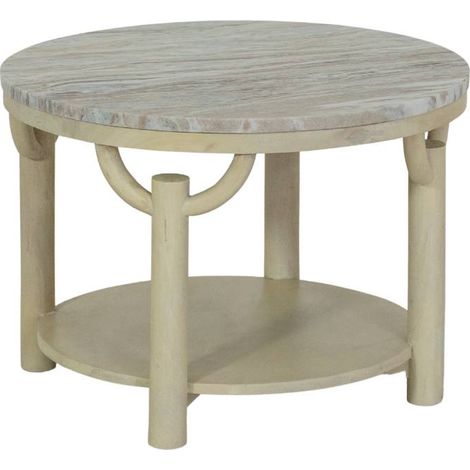 Table basse ronde en bois de manguier et marbre Isabella (1/5)