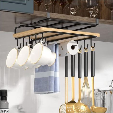 Support pour planche à découper en acier inoxydable sans perçage - Noir - Organiseur de cuisine sur l'armoire - Ustensiles de cuisine comme étagère télescopique pour le rangement et la sécurité (1/4)