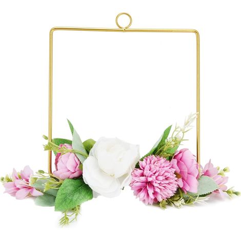 Bouquets de Mariage, Guirlande de Fleurs artificielles suspendues Guirlande Cerceau en métal décoration de la Maison Bouquet de Mariage Pendentif Mural pour Porte d'entrée(carré) (1/5)