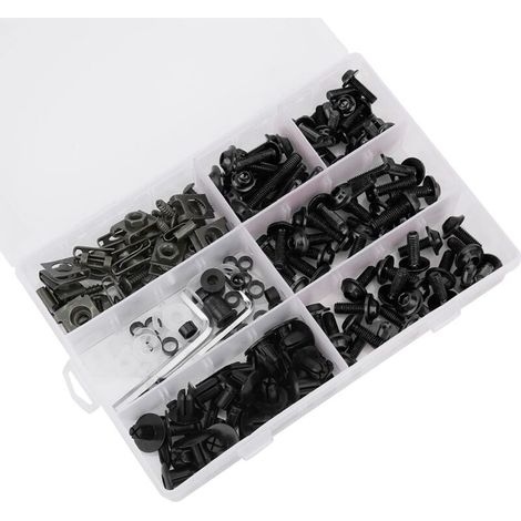 198-teiliges Set M5/M6 Windschutzscheiben-Verkleidungsschrauben Motorrad-Schraubensatz Zubehör Schwarz (1/4)