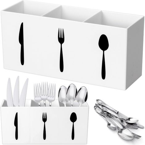 Organisateur de couverts, boîte de rangement, porte-couverts, porte-fourchettes, porte-couverts de comptoir (blanc, taille moyenne) (1/3)