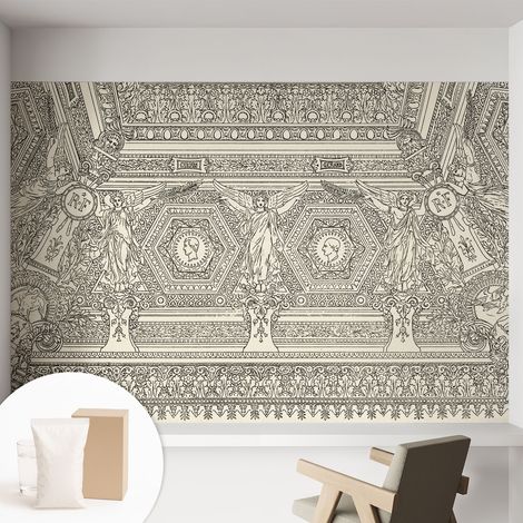 Papier peint intissé mural avec imprimé pour décoration pour salon pour chambre à coucher pour entrée Ornement classique 152x104 cm (1/5)