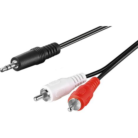 Câble Adaptateur Audio AUX, Jack 3,5 mm vers Prise RCA Stéréo, CU, Connecteur Jack 3,5 mm (3 broches, stéréo) 2 connecteurs Cinch (audio à gauche/droite). Longueur de câble 10 m (1/2)