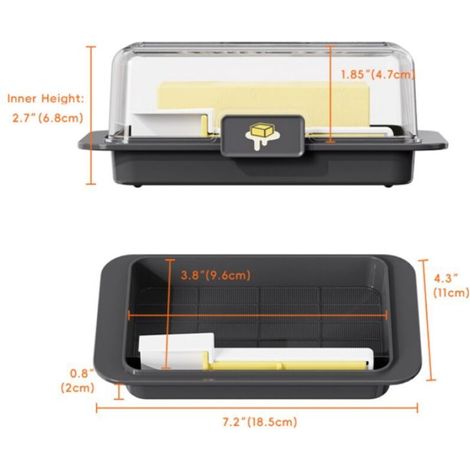 ALLIANDISRécipient Coupe Beurre, Beurrier avec Couvercle Transparent, Boîte de Beurre pour Refroidir, Boîte de Stockage de Beurre Livré avec Cutter, Plastique Réutilisable, pour Stocker le Beurre, (1/3)