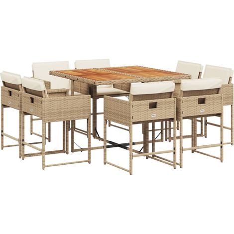 vidaXL Set da Pranzo da Giardino 9 pz con Cuscini Beige in Polyrattan (1/5)