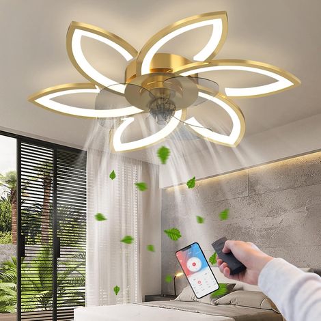 Ventilateur de plafond avec lumières, plafonnier LED à intensité variable 3 couleurs, télécommande et application, 6 vitesses, minuterie, 78 cm