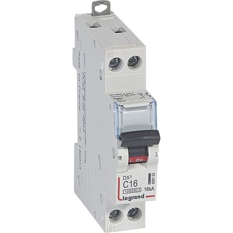 Disjoncteur DX10000 16kA arrivée haute et départ bas à vis U+N 230V 16A courbe C 1 module (409152)