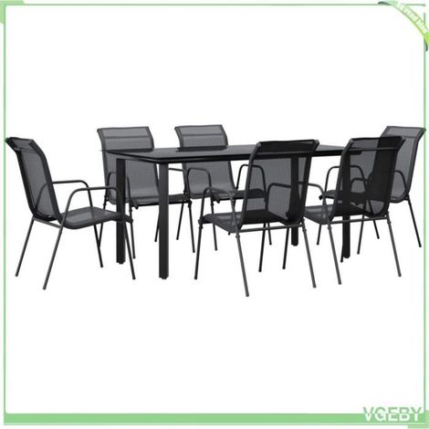 Ensemble à manger de jardin - FAFEICY - 3200695 - Noir et anthracite - Acier enduit de poudre - Plateau verre trempé (1/5)