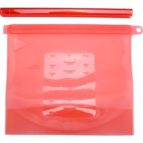 Wiederverwendbarer Silikon-Aufbewahrungsbeutel, 1500 ml, für Obst, Fleisch, Milch (Rot) (1/5)
