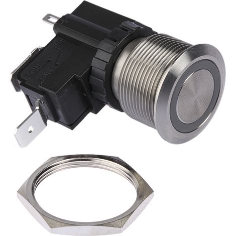 Bouton-poussoir, Verrouillable lumineux, LED Blanc, Unipolaire à une direction, 16 A, 26 A, Montage panneau (1/2)