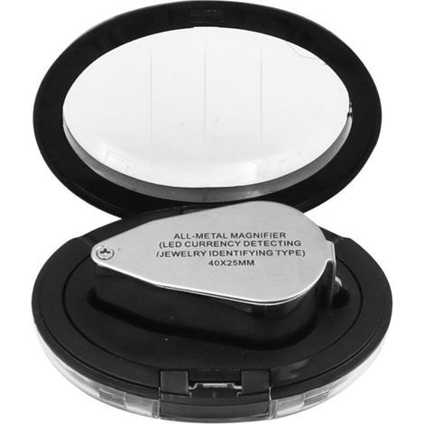 Lupa de joyero 40X, lupa metálica plegable con luz LED UV para diamantes, joyas y monedas (reconocimiento de billetes/identificación de joyas). (1/5)