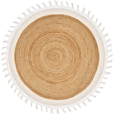 Alfombra de yute beige blanco 140 cm hecho a mano espiral trenzada dormitorio Marts