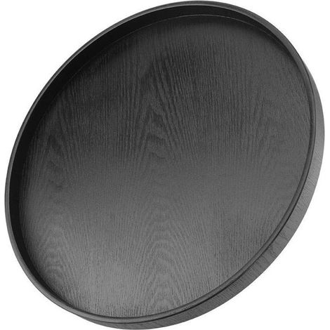 Dailygoods – Rundes Tablett 37,5 cm – Holztablett – Rutschfestes Tablett – Schwarzes Tablett – Tabletts – Multifunktional – Geschirr (1/5)
