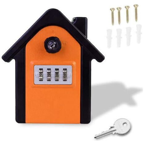 Boîte à clés de sécurité murale (orange), boîte à clés avec code numérique et clé d'urgence, boîte à clés extérieure grand format pour la maison, le bureau, l'usine, le garage