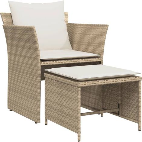 Chaise de jardin en résine tressée style rotin avec repose-pieds, couleur beige (1/5)