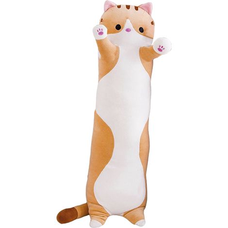 Niedliches Plüschtier mit Cartoon-Katze, langes, dekoratives Schlafkissen, Plüschgeschenk. Baumwollfüllung, grau/braun, 500, 700, 900 mm (1/2)