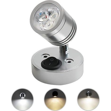 A set of two 12V LED wall lights, including a reading light and an adjustable switch, suitable for RVs (silver). (1/4)