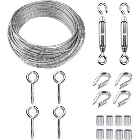 Garden/picture cables with stainless steel railing, lag screws, tensioner, ideal for DIY projects, hanging pictures, gardening, etc. / Pack of 19, 15m (1/5)