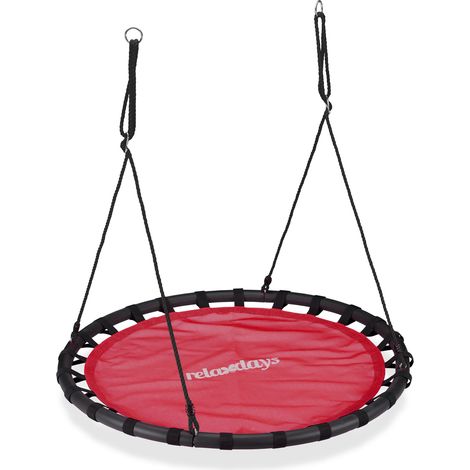Relaxdays Nest Swing, Round Hanging Swing for Children, Height-Adjustable, Ø: 120 cm, For up to 100 kg, Red