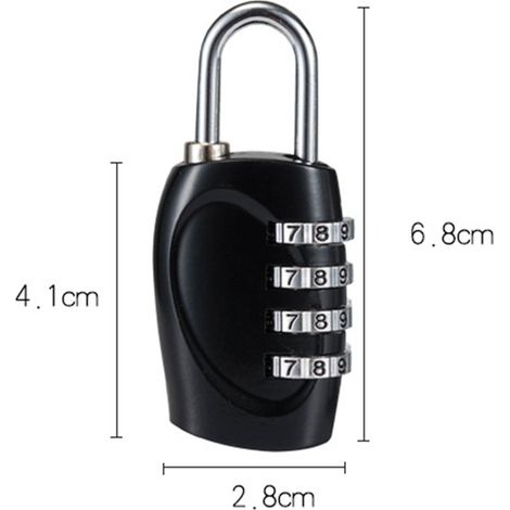 Cadenas à combinaison 4 chiffres pour l'extérieur, en alliage de zinc, pour bagages, sacs à dos, valises, tiroirs et casiers (noir) (1/2)