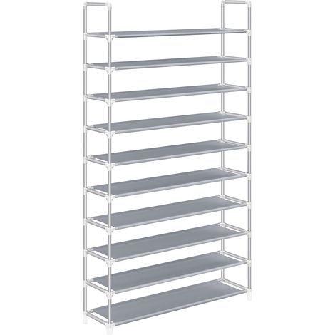 SONGMICS Scarpiera a 10 Livelli, Scaffale Portascarpe, Fino a 50 Paia di Scarpe, in Soggiorno, Ingresso, Guardaroba, Tessuto Non Tessuto, 100 x 29 x 175 cm, Grigio LSR10G (1/10)