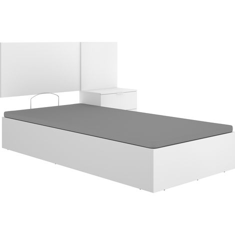 Ensemble Lit coffre 90x190 cm + tête de lit + une table de chevet avec 2 tiroirs, coloris blanc (1/5)