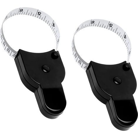 Lot de 2 mètres ruban corporels de 150 cm, avec goupille de verrouillage et bouton-poussoir, rétractables, noirs (1/5)