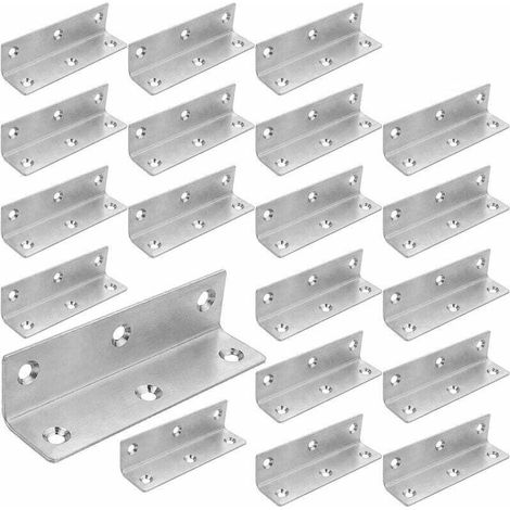 Set mit 22 Montagewinkeln aus verstärktem Edelstahl. Quadratische Platte aus Edelstahl, 100 x 25 x 25 mm. Metallhalterung zur Befestigung aus Edelstahl zur Möbelbefestigung und -reparatur. Galvanisier