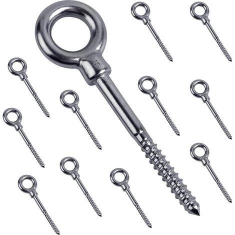 12 x Ringschraube mit Holzgewinde, M6 x 60 mm, Edelstahl 304, Ringschraube, Hakenschraube