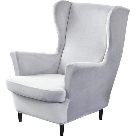 Housse de fauteuil à oreilles 2 pièces, housse de fauteuil à oreilles, housse de canapé en spandex amovible et lavable en machine, protection de meubles pour salon, chambre, hôtel (velours - gris clai (1/5)