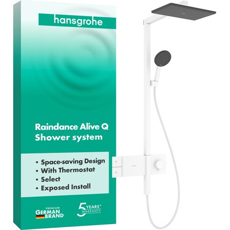 Hansgrohe Raindance Alive Q - Conjunto de ducha con termostato, 21x34 cm, 3 chorros, blanco mate 24580700 (1/4)
