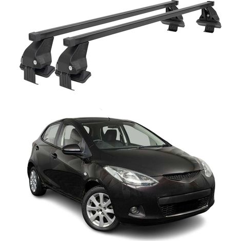 OMAC Dachträger Querträger Stahl für Mazda2 mk2 2007-2009 Pre-FL – Abschließbar – City-Crash-getestet – DIN 75302:2019 – ISO/PAS 11154:2006 – Max. 50 kg Schwarz (1/5)