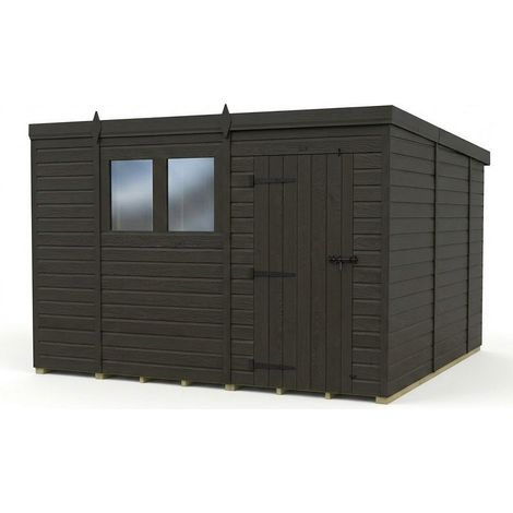 10ft x 10ft Composite Pent Garden Shed Single Door With Windows - Composite - L305 x W305 x H210 cm - Grey