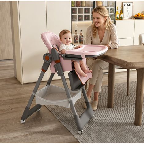 Seggiolone pieghevole regolabile per bambini, cintura a 5 punti, rosa HAVRYA (1/5)