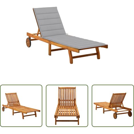 Chaise longue bois - Chaise longue de jardin avec coussin Bois d'acacia solide (1/5)