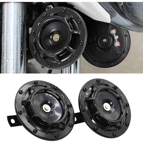 Lot de 2 klaxons de voiture 12 V - Klaxon de moto - Tons aigus et graves - Avec haut-parleur à étrier - Super fort - Tons profonds - En métal - Noir (1/5)