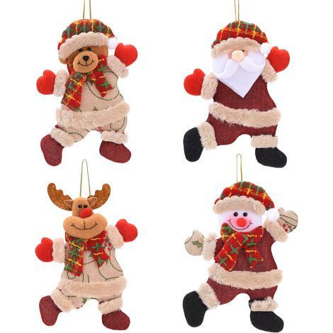 4-teiliges Set Weihnachtsbaumschmuck: Hängende Christbaumanhänger, Weihnachtspuppenanhänger (Weihnachtsmann, Schneemann, Rentier, Bär) (1/5)