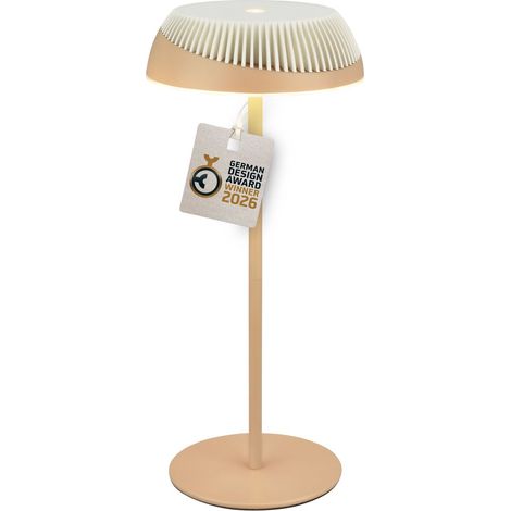 Briloner LED Tischlampe Kabellos Ø14x32cm 2W 200lm 2700K Warmweiß Touch Beige Altweiß - Tischleuchte Wohnzimmer Flur Balkon