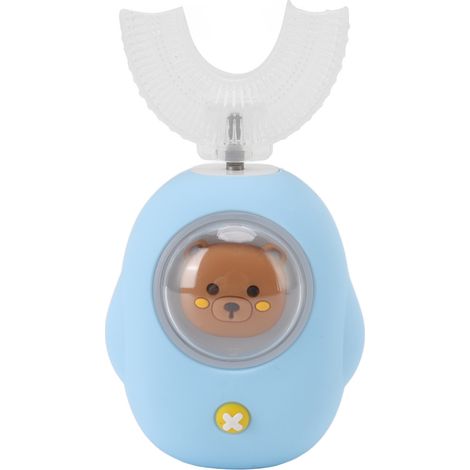 Elektrische Kinderzahnbürste in U-Form, lebensmittelechtes Silikon, USB-Ladefunktion, LED-Timer, wasserdicht, blau (1/5)