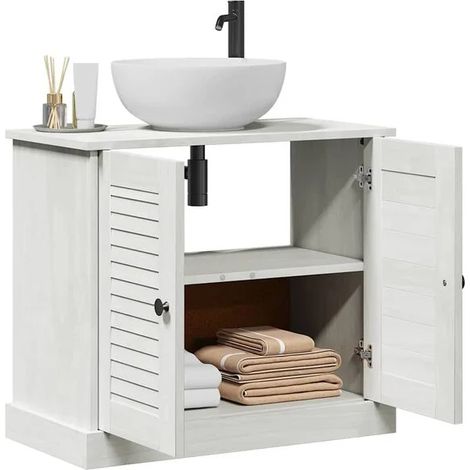 Meuble de Salle de Bain avec Lavabo, 68 x 34 x 59 cm, Armoire Vasque Blanche et Blanc Antique, Rangement Moderne pour WC (1/5)