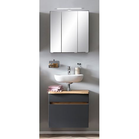 Waschplatz Set 61 cm breit in graphit mit Baumkante VIDAGO-03 hängend und stehend einsetzbar, B/H/T: ca. 61/200/40 cm (1/5)
