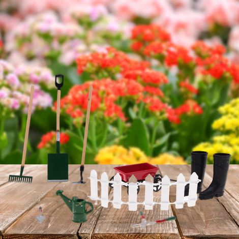 Kit de 9 piezas para jardines en miniatura a escala C1:12, de madera y metal. (1/5)