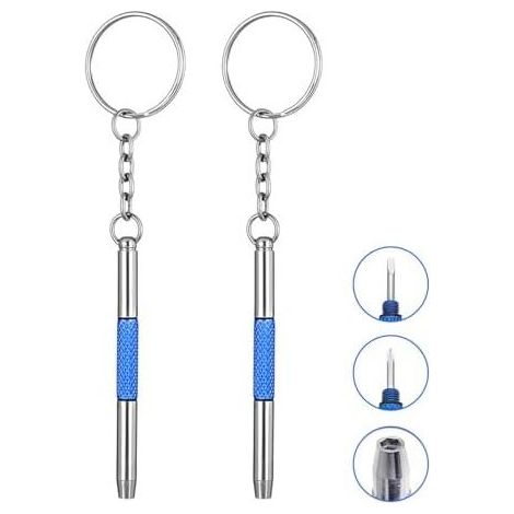 Mini cacciavite per occhiali, set da 3 pezzi in acciaio inox, kit di attrezzi per gioielli, portatile con portachiavi - (1/5)