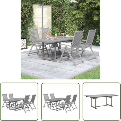 The Living Store Ensemble à manger de jardin 5 pcs Bois d'acacia massif - Ensemble Salon De Jardin - Meubles De Jardin - Table Extensible - Chaise Ajustable - Acacia Massif (1/5)