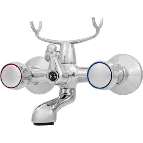 Invena Robinet de baignoire Modena - Chrome - Double poignée - Fixation murale - Aérateur (1/2)