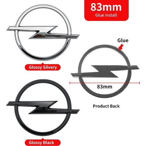 (83 mm, argent brillant - 1 pièce) - 1 autocollant en ABS compatible avec le logo Opel (calandre, capot, coffre, pare-chocs arrière) des modèles Astra, Zafira, Insignia et Corsa H&G. (1/5)